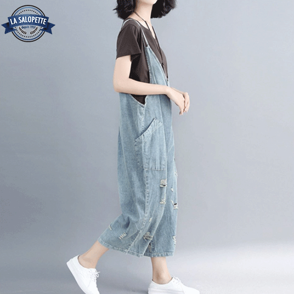 Salopette en Jean<br> Troué Cubana