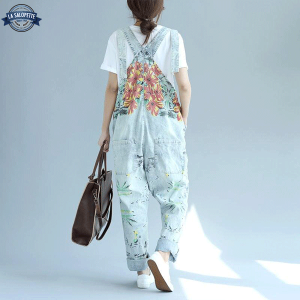 Salopette en Jean <br> avec Fleurs Lilia