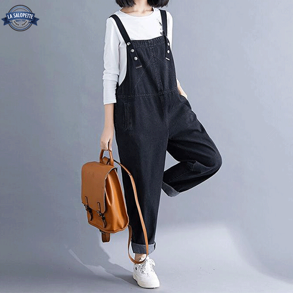 Salopette en Jean<br> Pantalon Noir de Jais